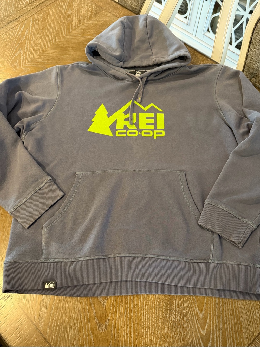 REI Men's Hoodie Slate Gray XXL with Neon Green Logo - Made in USA